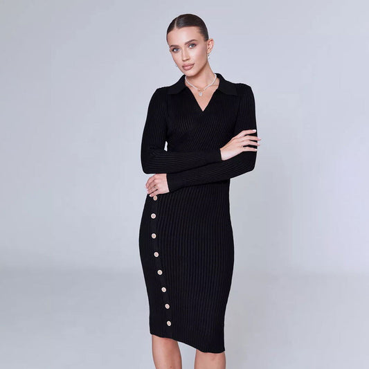 Inner Wear Sweater Knitted Dress Elegant Polo Collar Hip for