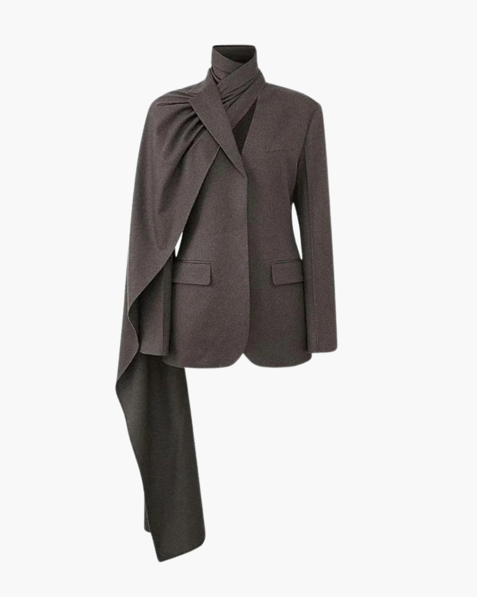 | Asymmetrical Collar Scarf Blazer