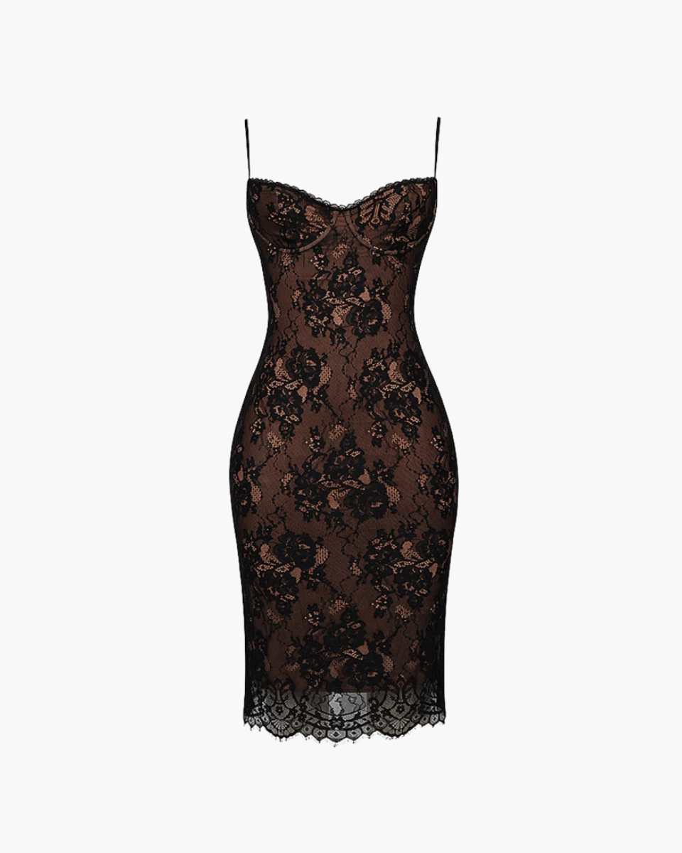 | Delicate Lace Overlay Midi Dress