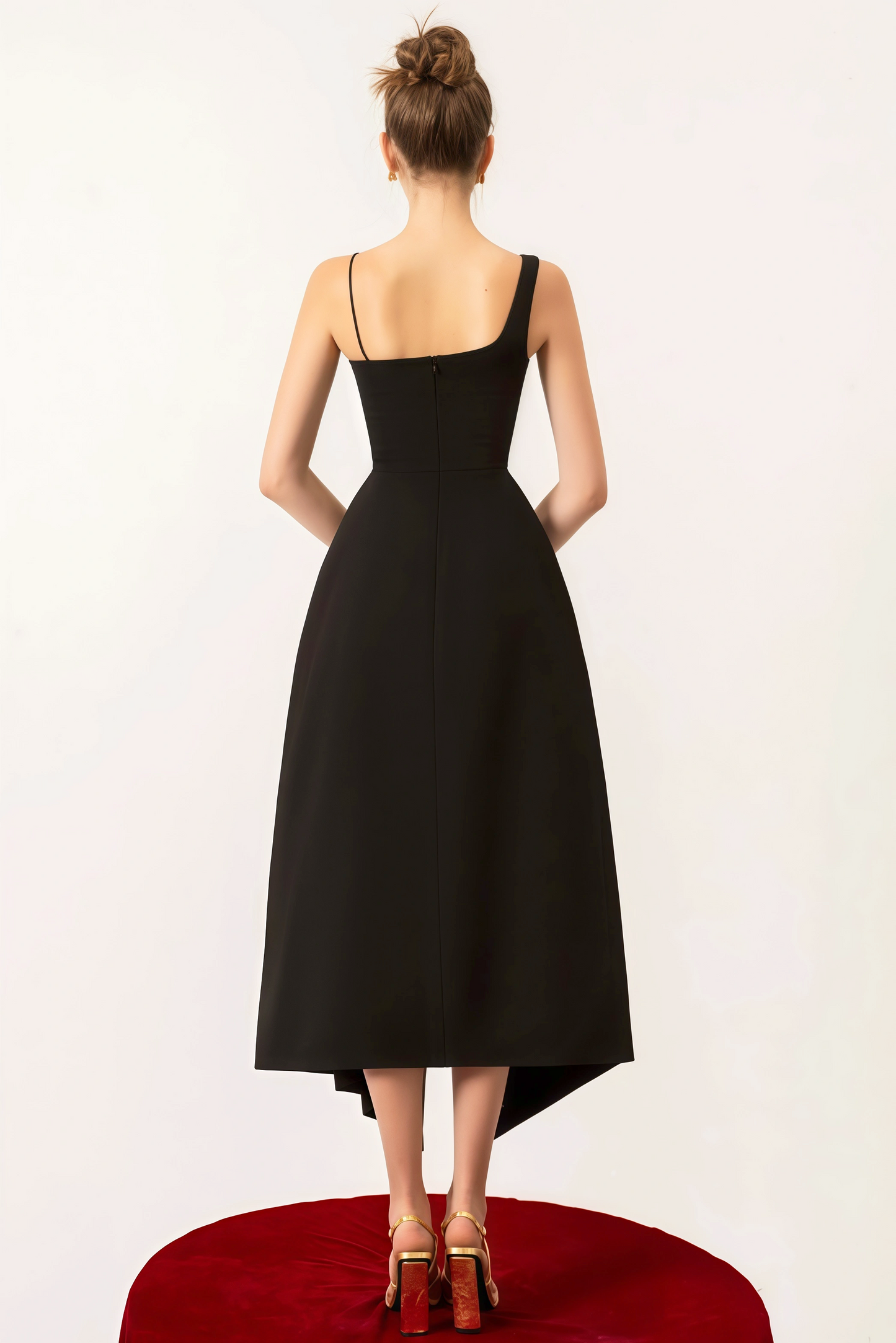 Ferla Contrast Color Cape Slip Midi Dress