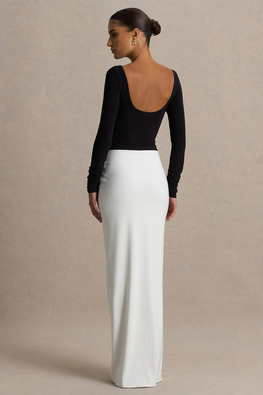 Contrast Color Ruched Long Sleeve Maxi Dress