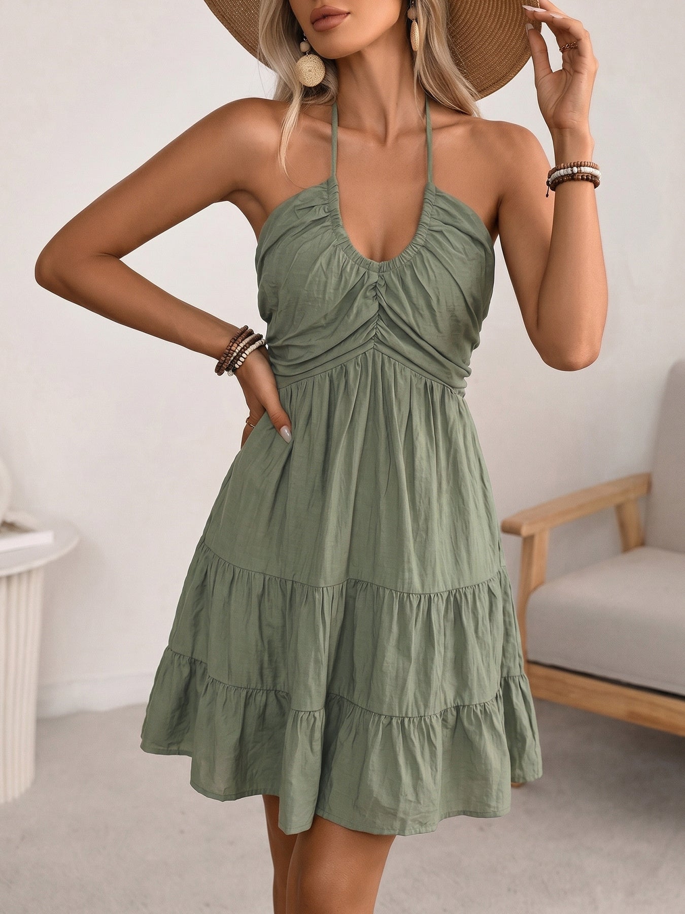 Solid Color Off-shoulder Short Dress