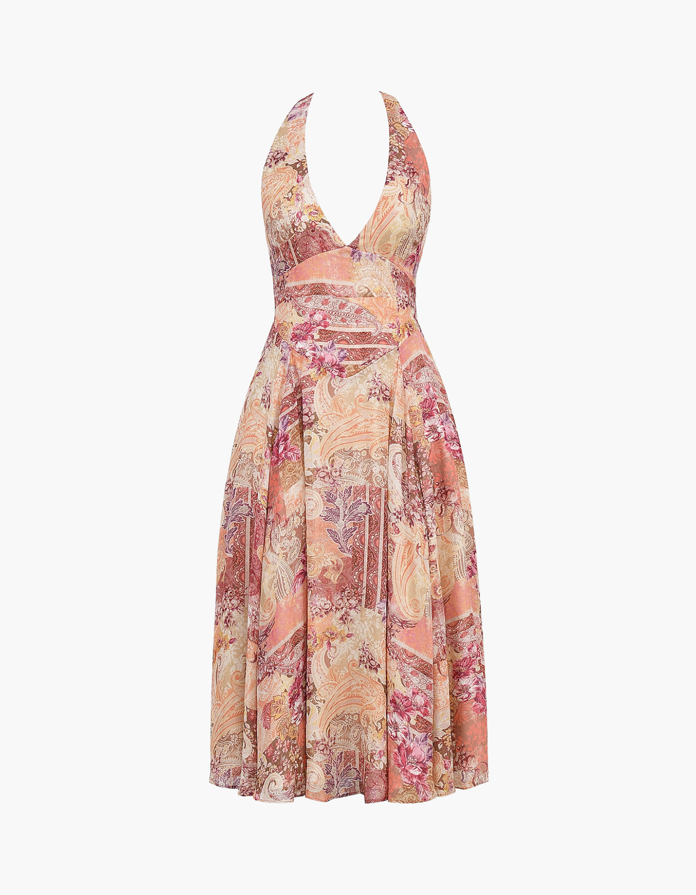 | Paisley Patchwork Print Halter Midi Dress