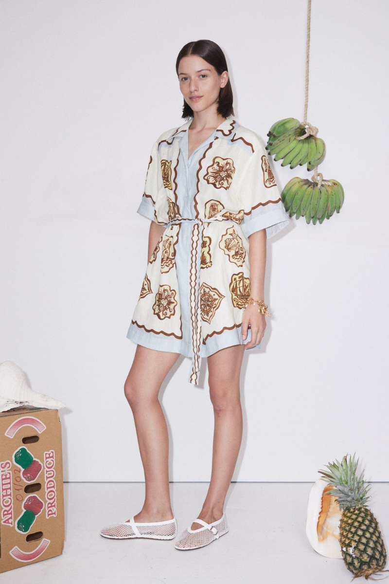 Maritime Print Scallop Trim Button Shirt and Shorts Set
