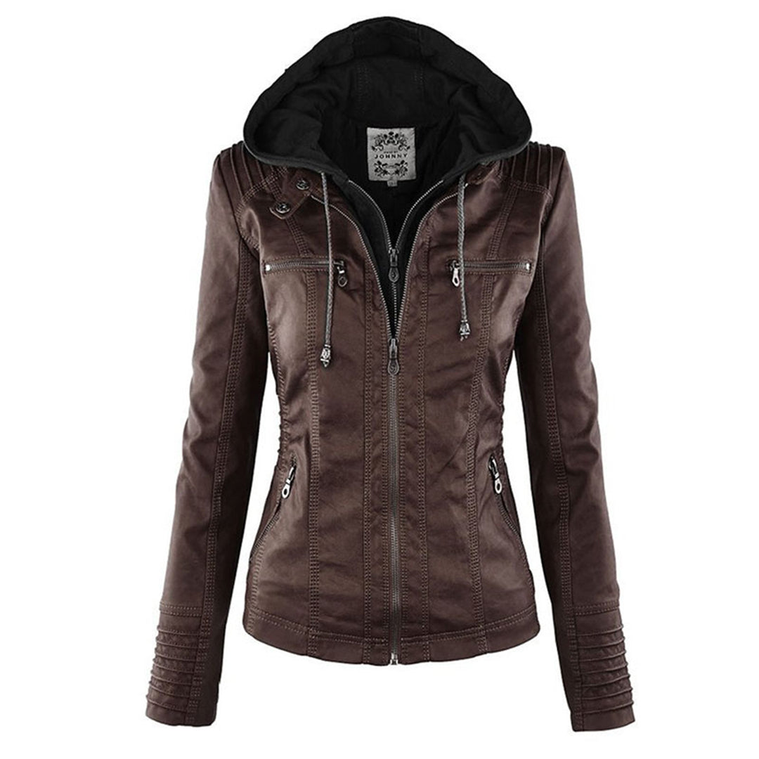 | Women's Hooded Zip-Up Biker Jacket
