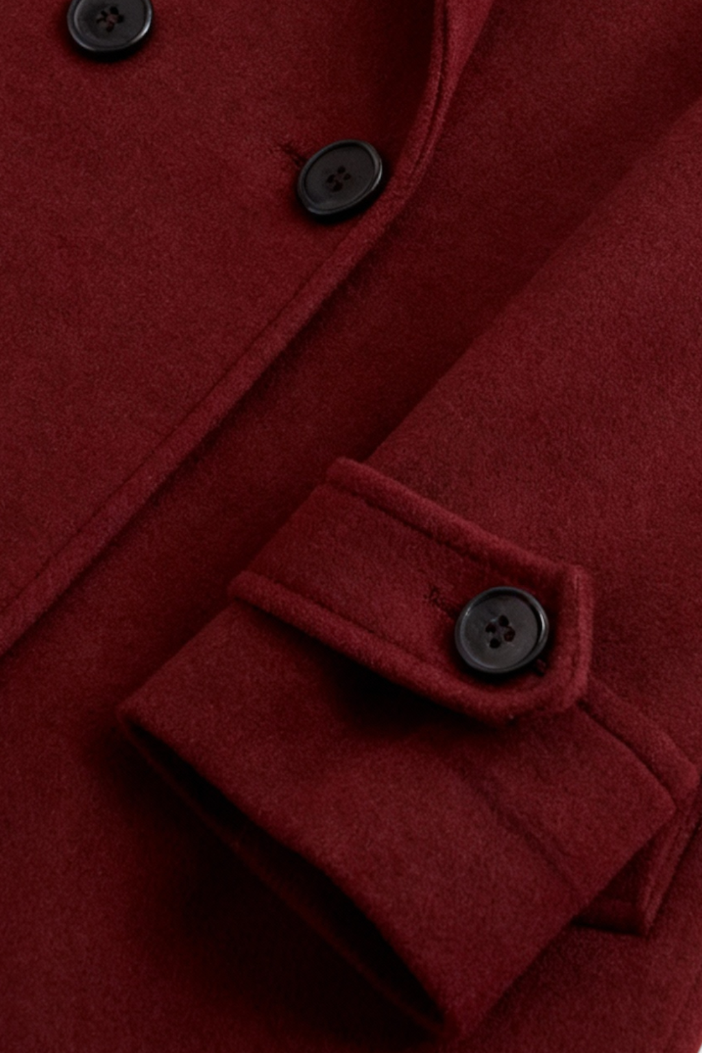Long Double Breasted Coat | Relaxed Fit, Notched Lapel, Cuff Strap Detail