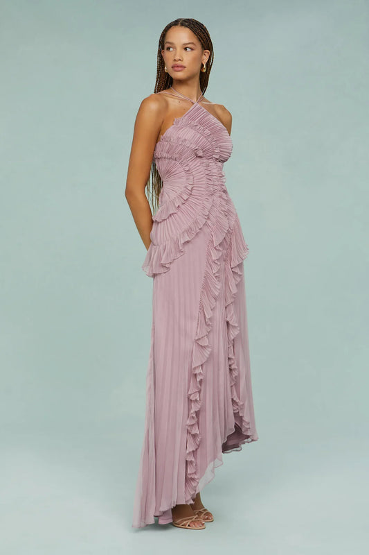 | Sculpted Pleats One-Shoulder Midi Dress