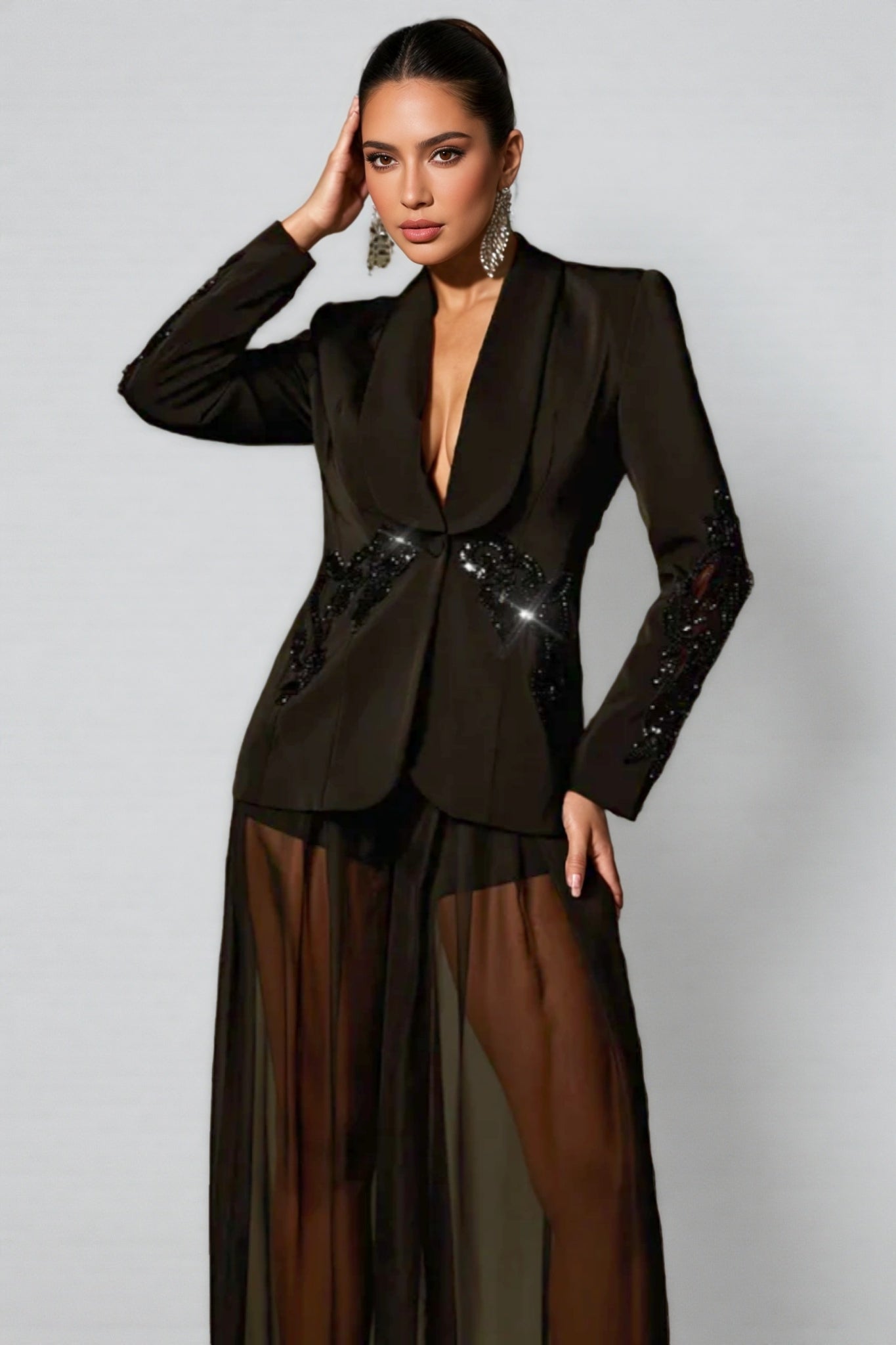 Ursa Rhinestone Mesh Blazer Set