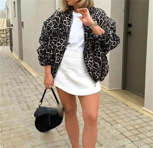 Leopard Print Bomber Jacket – Trendy Mid-Season Outerwear with Edgy Style