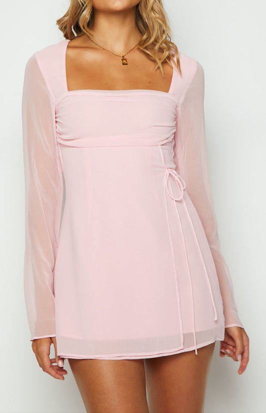 Vittoria Baby Pink Long Sleeve Mini Dress