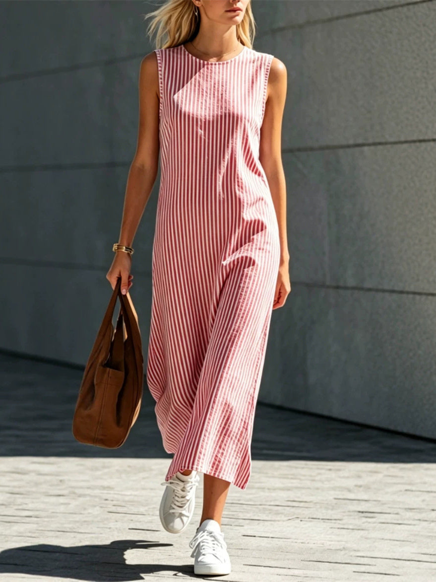 Striped Midi Dress For Commuting