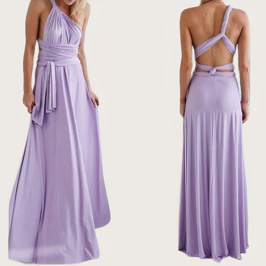 Convertible Multiway Halter Wrap Back Tie Bow High-Slit Maxi Gown