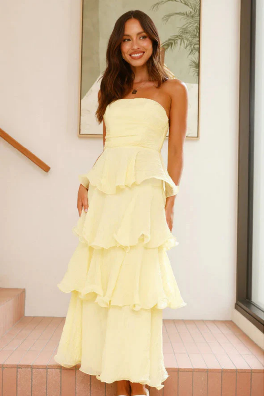 | Ruffled Tiers Strapless Maxi Dress