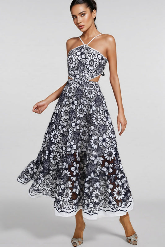Percival Blue Cut Out Halter Maxi Dress