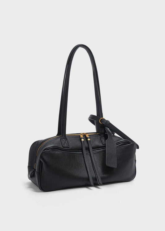 Structured Black PU Leather Shoulder Bag – Compact Rectangular Tote