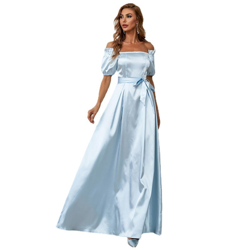 One-Neck Wedding Elegant High-End Mid-Length Wrapped Chest Evening Dress A- line Dress for Prom Formal Gown