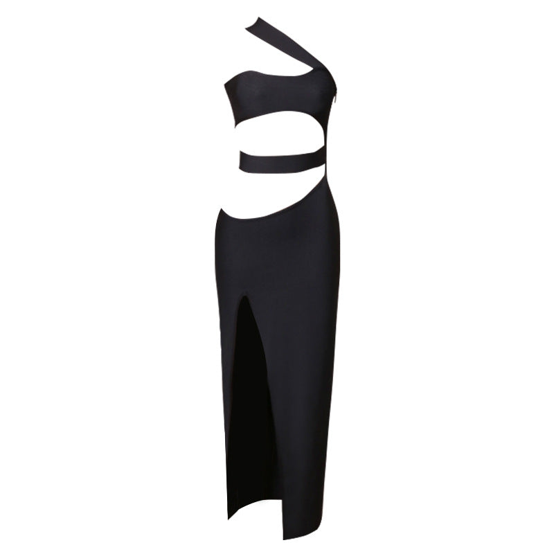 Bandage Dress Hollow Out Cutout Design Slant Shoulder Dress