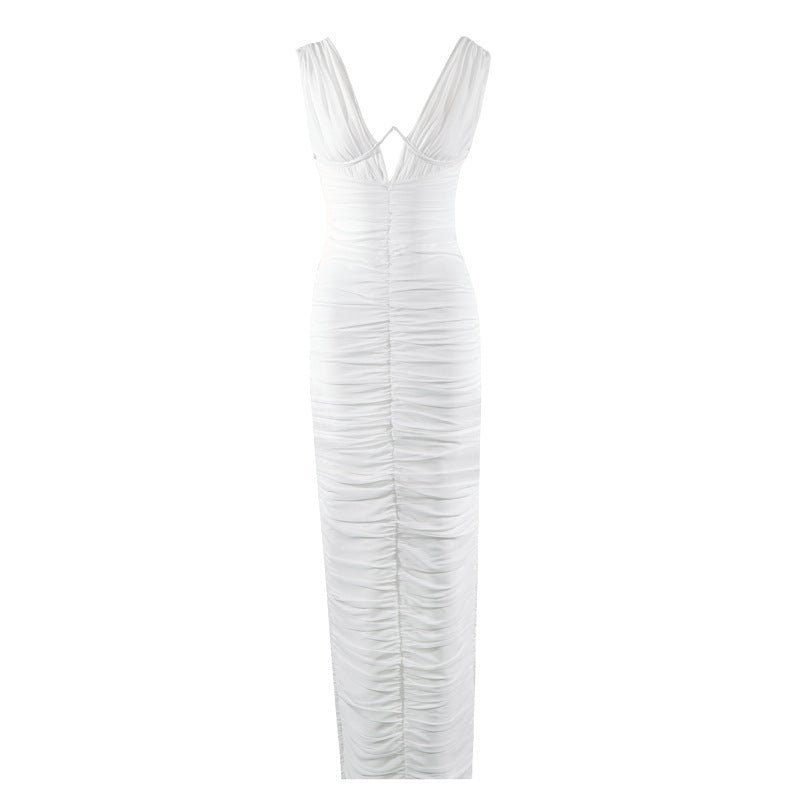 Dress High Grade White Dress Waist Slimming Deep V Plunge Bandage Dress