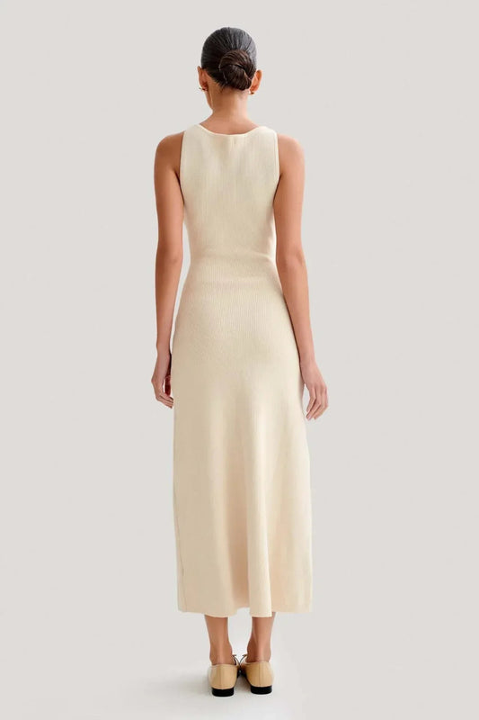 Sleeveless Ribbed Button-Front Knit Dress