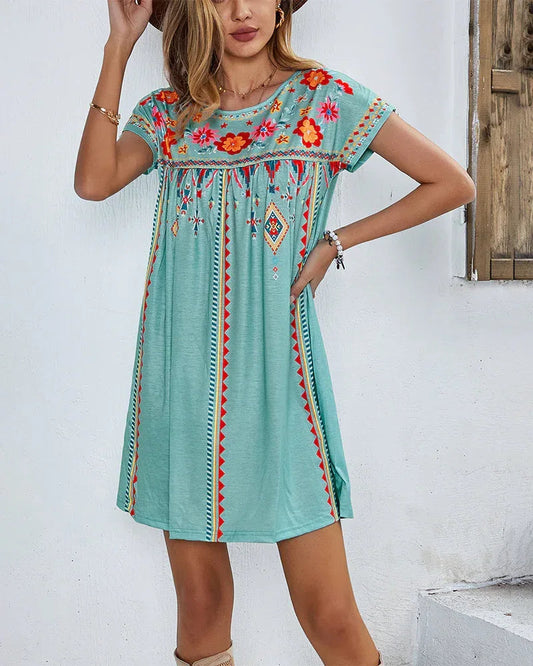 Mini Dress Blue Summer Floral Short Dress