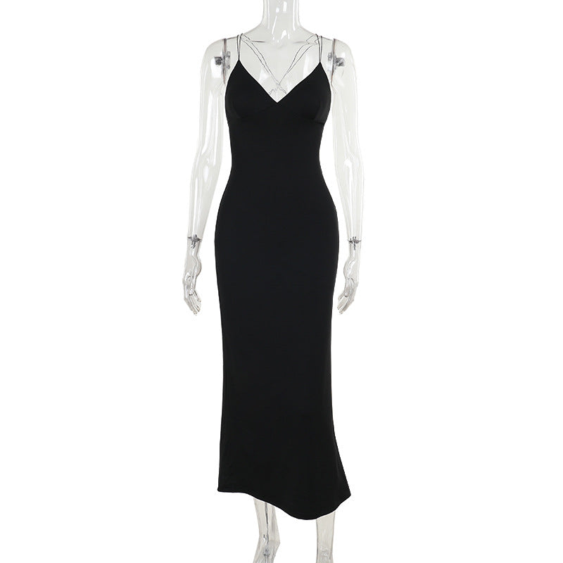 Halter Deep V-Neck Bodycon Maxi Dress