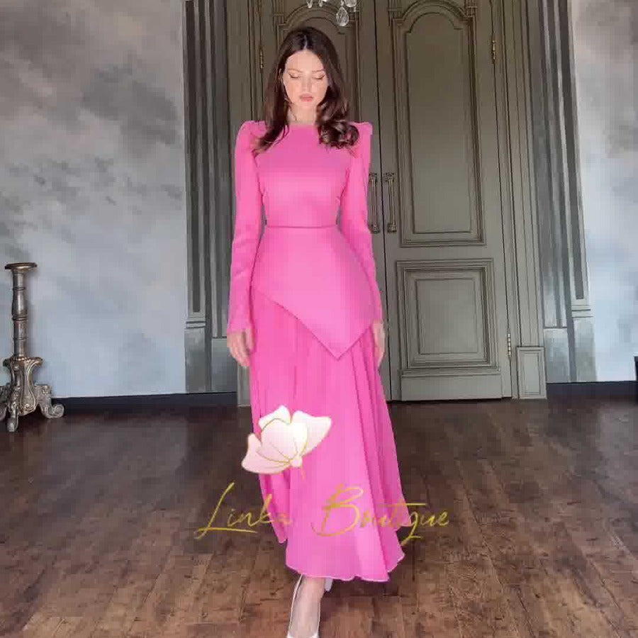 Round Neck Long Sleeve Bevel Folding Slim Dress