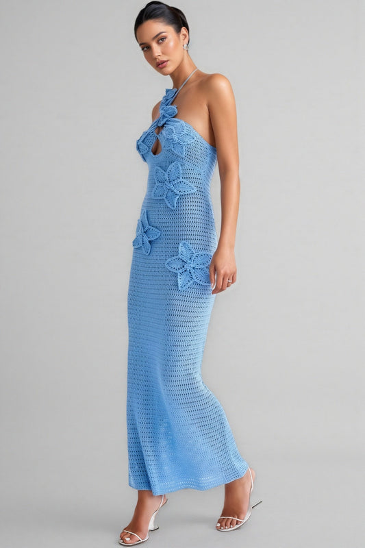 Remyed Openwork Knit 3D Floral Maxi Dress