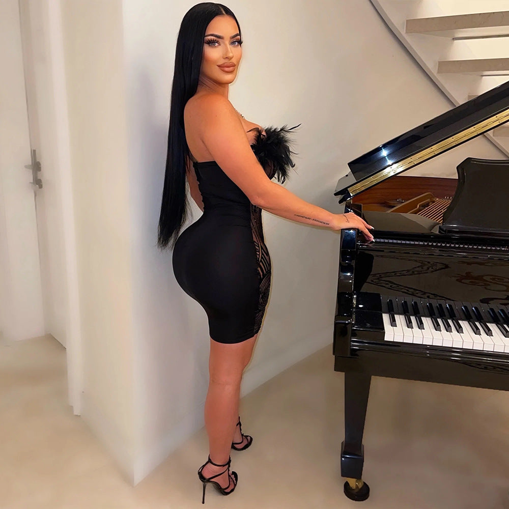Off The Shoulder See Through Sequ Dress