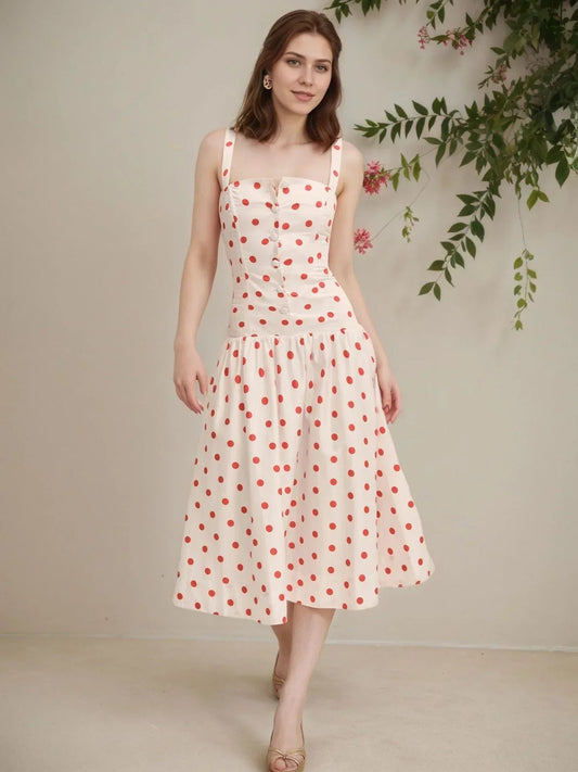 Women’s Sleeveless Polka Dot Summer Dress Midi Sundress Vacation Outfit