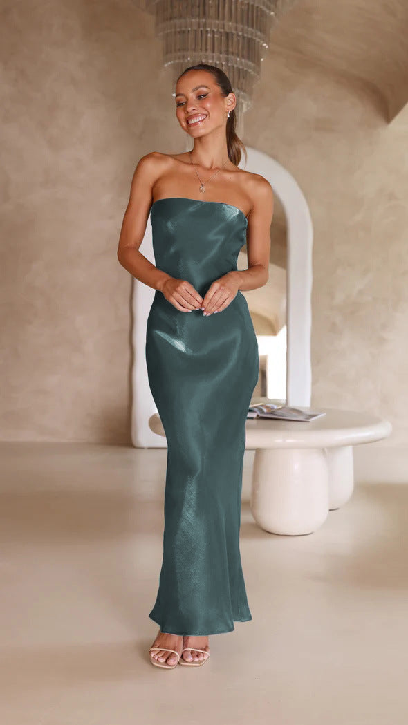 Bright Silk Bandeau Maxi Dress