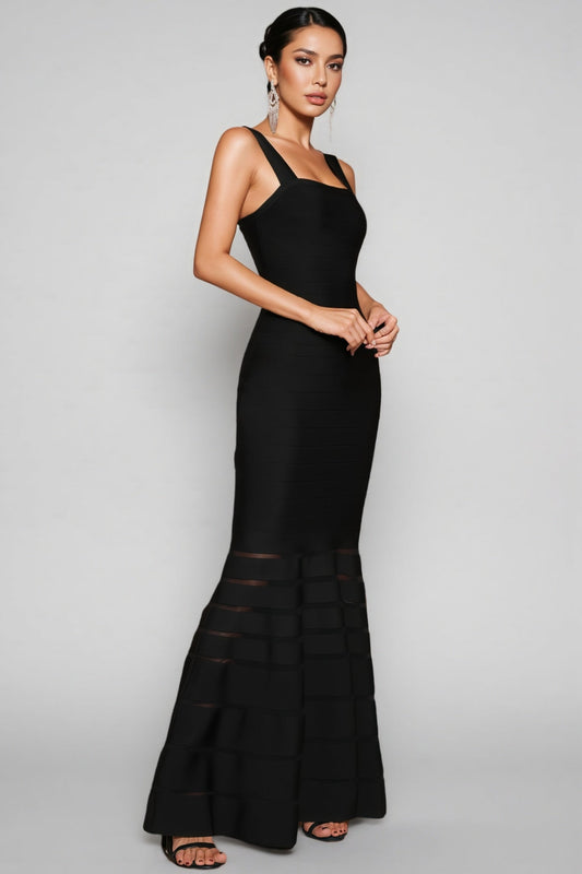 Quillx Black Strapless Fishtail Maxi Dress
