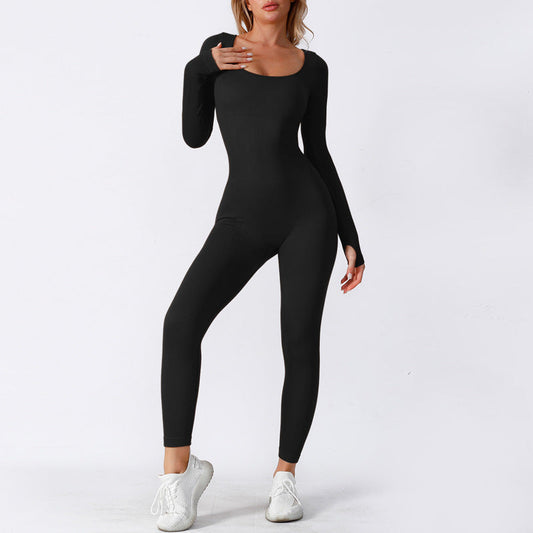 | Scoop Neck Long Sleeve Ribbed Jumpsuit