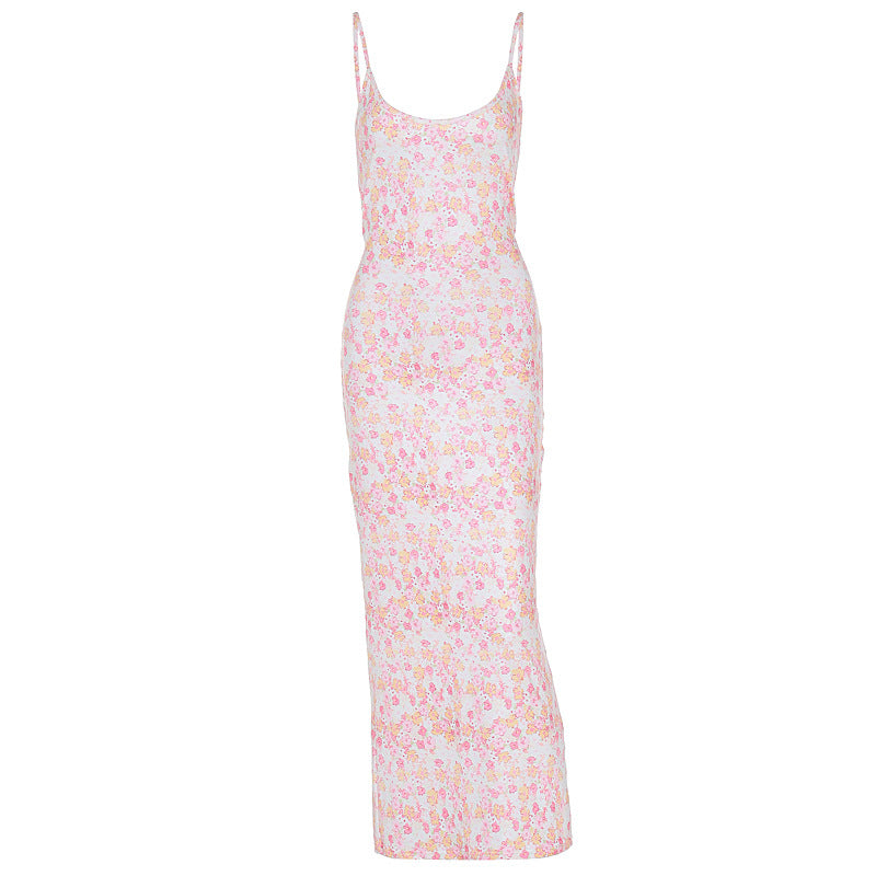 Slim Fit Backless Sleeveless Printed Younger Cami Dress