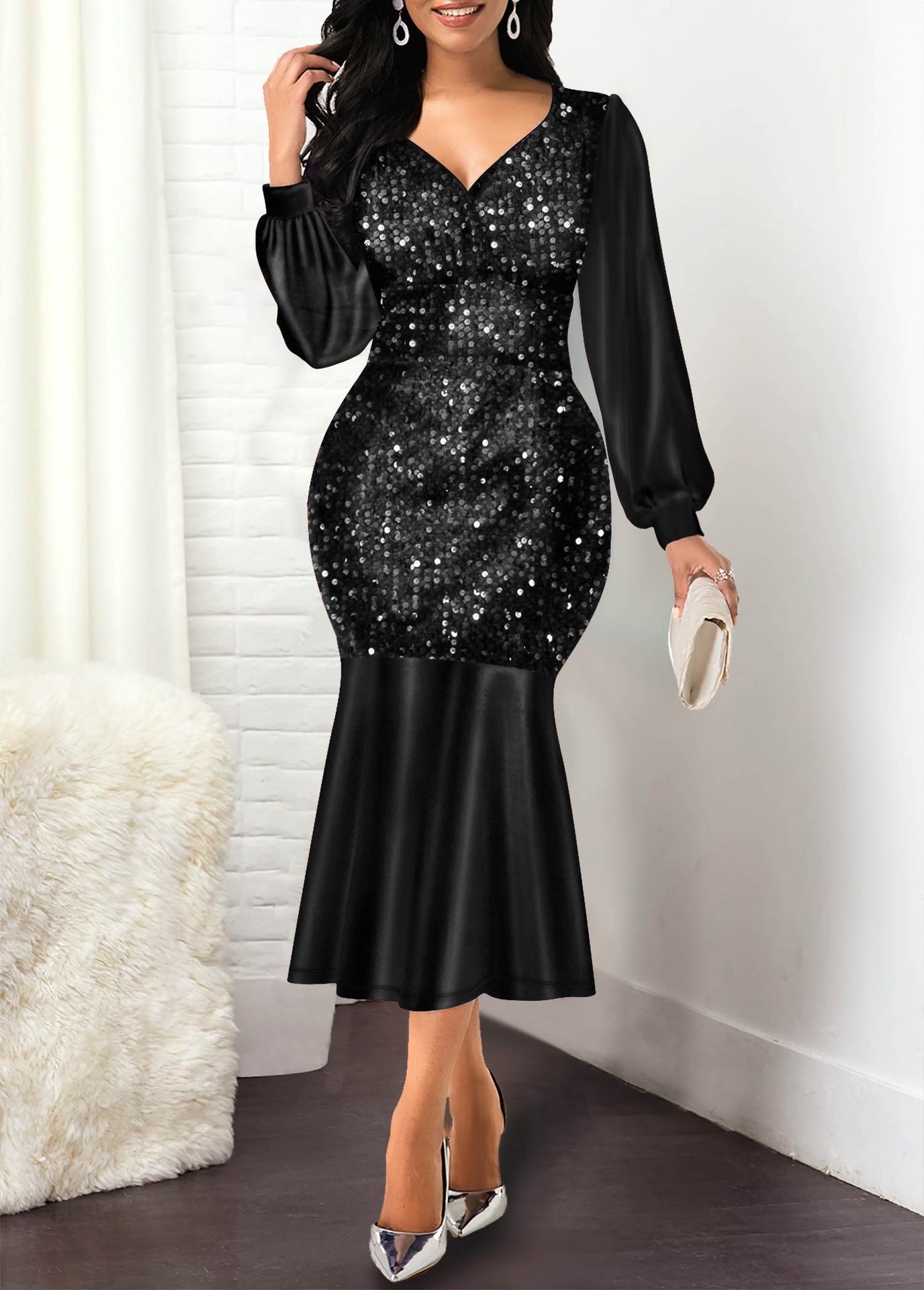 DressBetty - Sequin High Waist Fishtail Dress