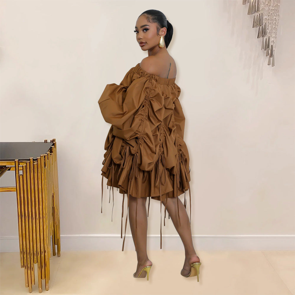 off Shoulder Drawstring Lace Dress