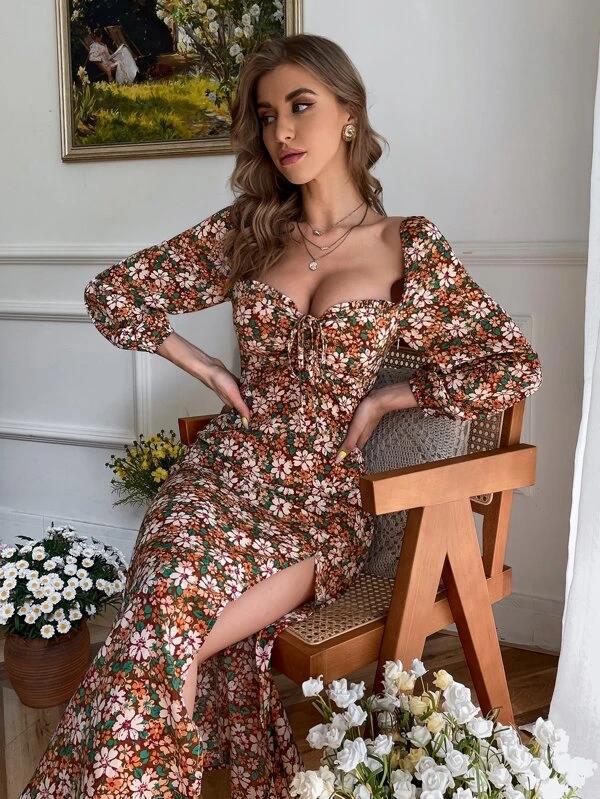 Raissa Floral High Low Midi Dress - Black Multi
