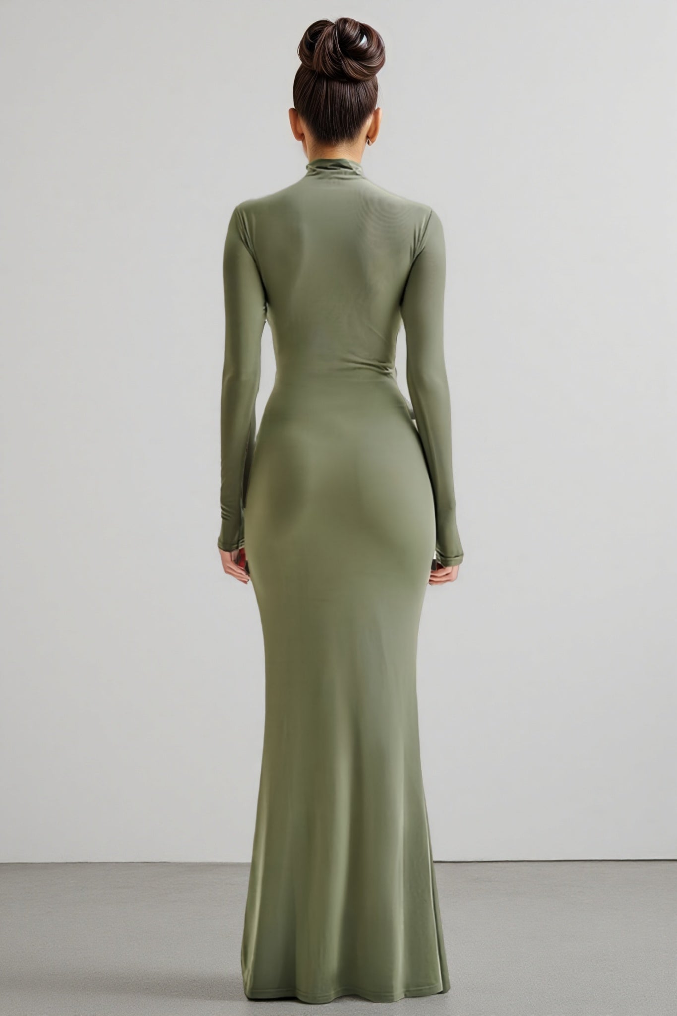 Tona Army Green Cutout Pleated Maxi Dress