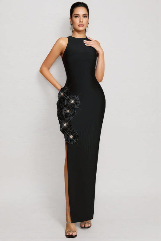 Noa Black 3D Floral Bandage Maxi Dress