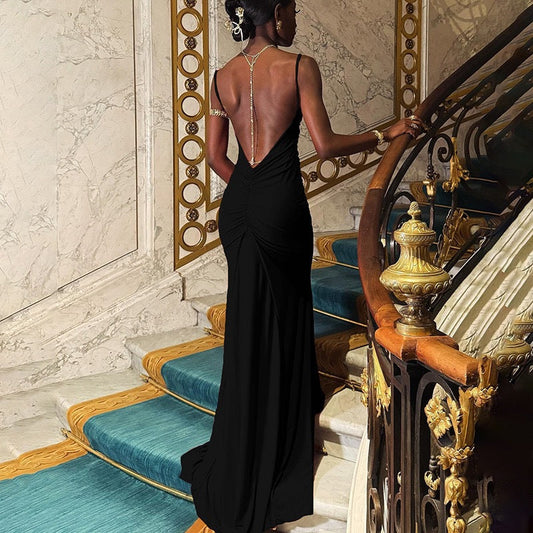 Camisole off Neck Backless Slim Fit Maxi Dress
