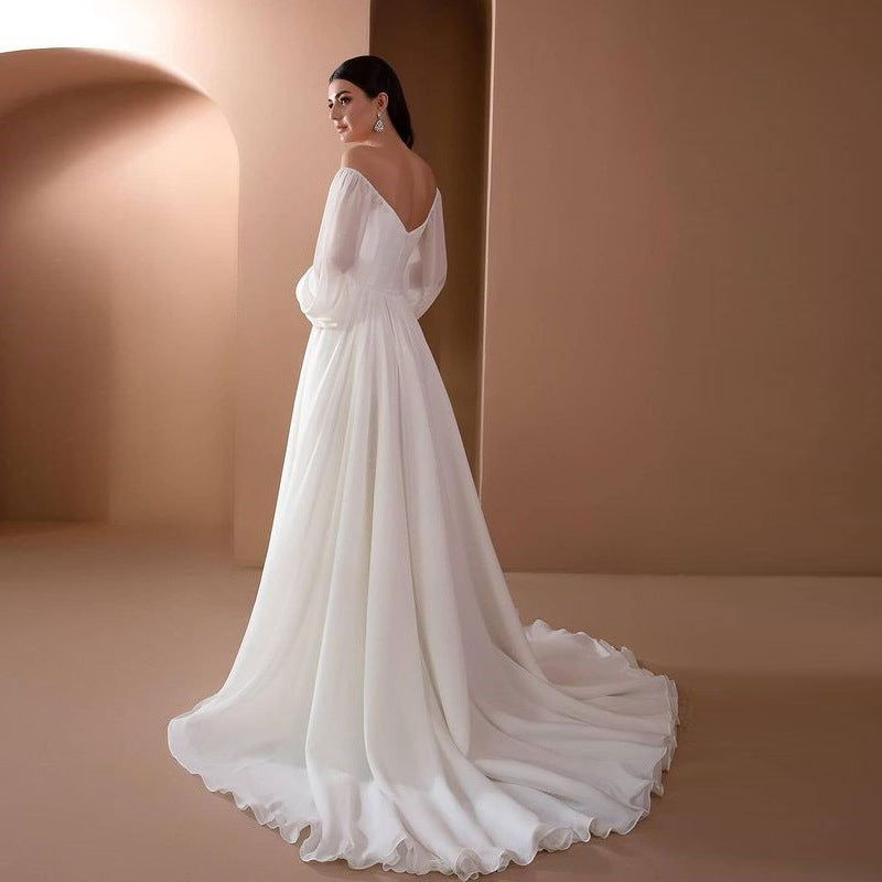 Off The Shoulder Formal Dress Slim Solid Color Dress