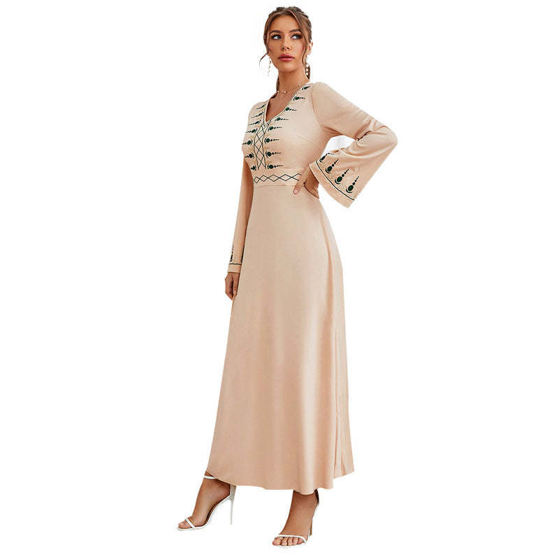 Round Neck Horn Elegant V neck High Waist Long Swing Dress
