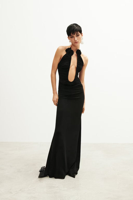 Floral Chest Cup Maxi Slim Strapless Dress Dress