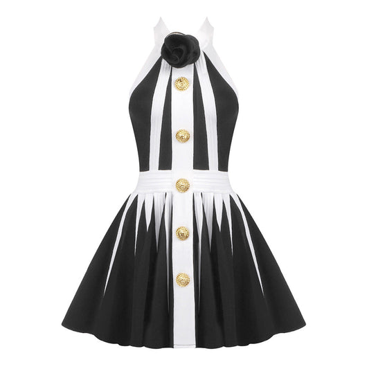 French Halter Vest Dress Waist Slimming A Expansion Dress Sleeveless Knitted Jacquard Dress