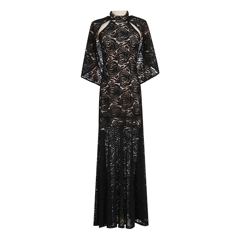 GracefulElegant Dress Light Luxury Embroidered Chic Transparent Shawl Dress for