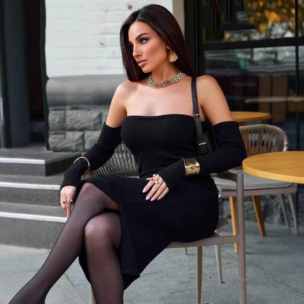 Knitted Shein Long Sleeve off Shoulder Slim Slimming Tight