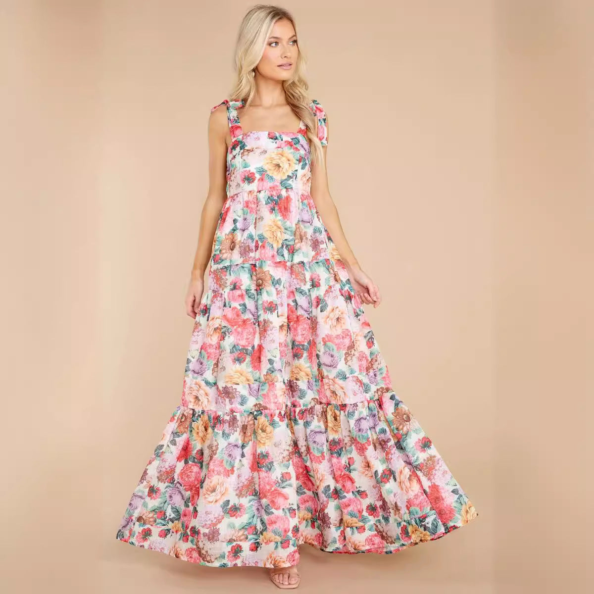 Elegant off Neck Floral Strap Dress