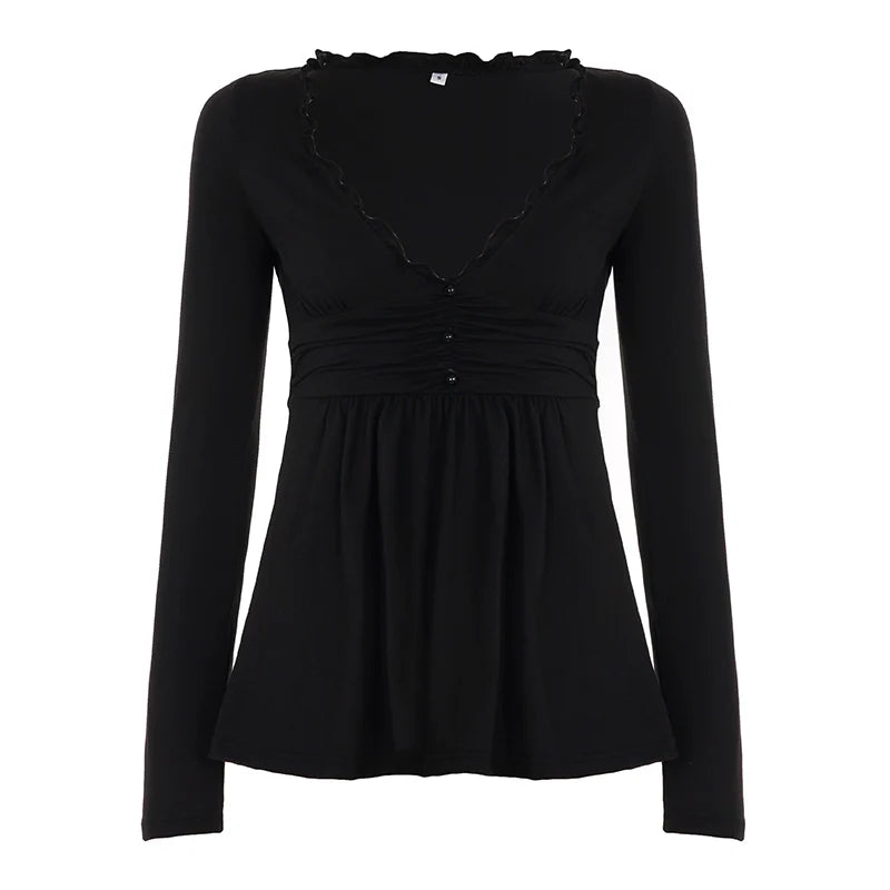 Analy Ruched V-Neck Long Sleeve Top