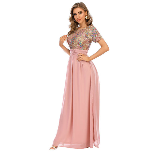 Popular Chiffon Stitching Sequ Dress Maxi Dress