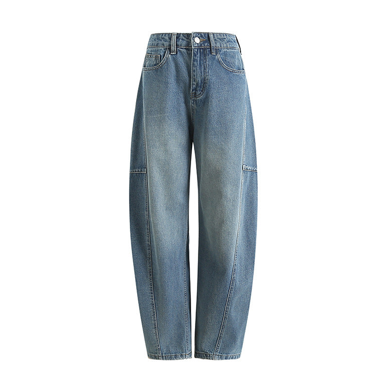 Versatile, Slim, Fashionable, Pioneering, Light Deconstruction, Split Tangent, Loose Curved Cocoon Jeans, Banana Pants for Women 4001