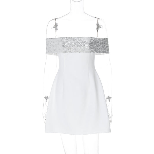 Elegant Slim Fitting Patchwork off the Shoulder Gown Dress